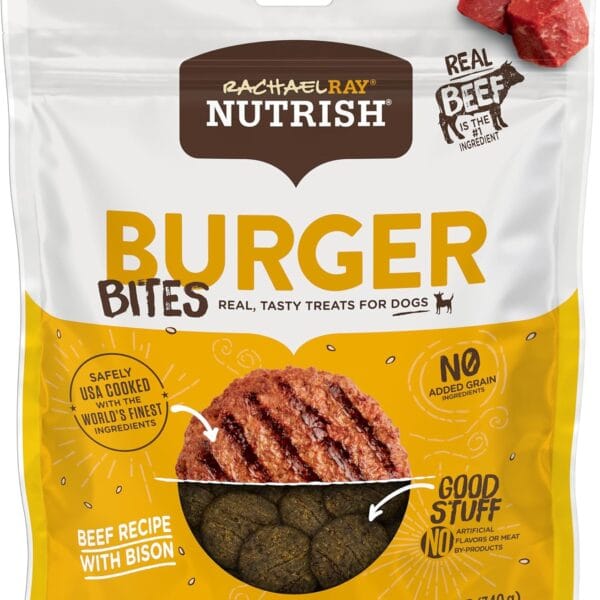 Nutrish Rachael Ray Burger Bites Dog Treats, Beef Recipe with Bison, 12 oz. Pouch