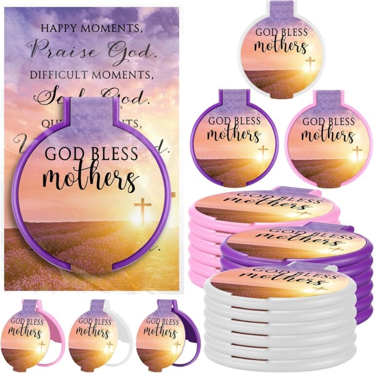 Christmas Christian Gifts for Mother Religious Compact Mirrors Bulk God Bless Mothers Bible Folding Round Mirror with Cards Church Gifts for Women Church Group Sunday School(50 Sets)