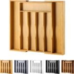 Expandable Bamboo Kitchen Drawer Organizer for Cutlery and Utensils, Adjustable Bamboo Wood Cutlery Tray in Drawer for Flatware and Silverware in Kitchen, (Natural)