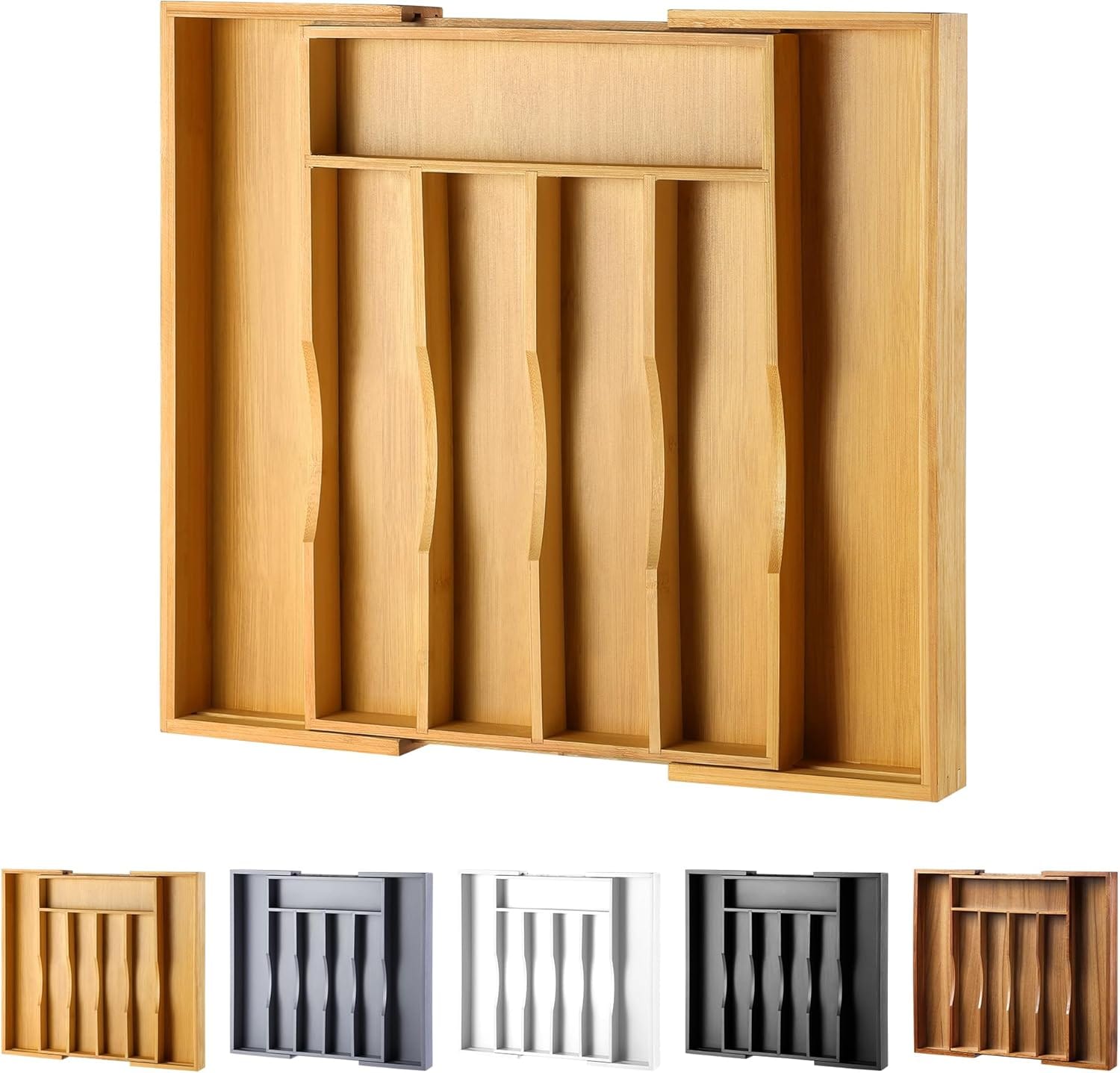 Expandable Bamboo Kitchen Drawer Organizer For Cutlery And Utensils, Adjustable Bamboo Wood Cutlery Tray In Drawer For Flatware And Silverware In Kitchen, (Natural) Expandable Bamboo Kitchen Drawer Organizer for Cutlery and Utensils, Adjustable Bamboo Wood Cutlery Tray in Drawer for Flatware and Silverware in Kitchen, (Natural)