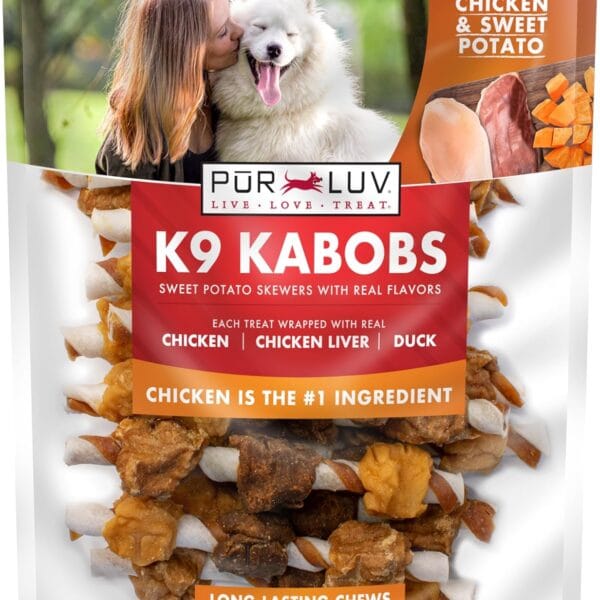 Pur Luv Dog Treats, K9 Kabobs Made with Real Chicken, Duck, and Sweet Potato, 12 Ounces, Dog Snacks, Healthy, Easily Digestible, Long-Lasting, High Protein Treat, Satisfies Urge to Chew