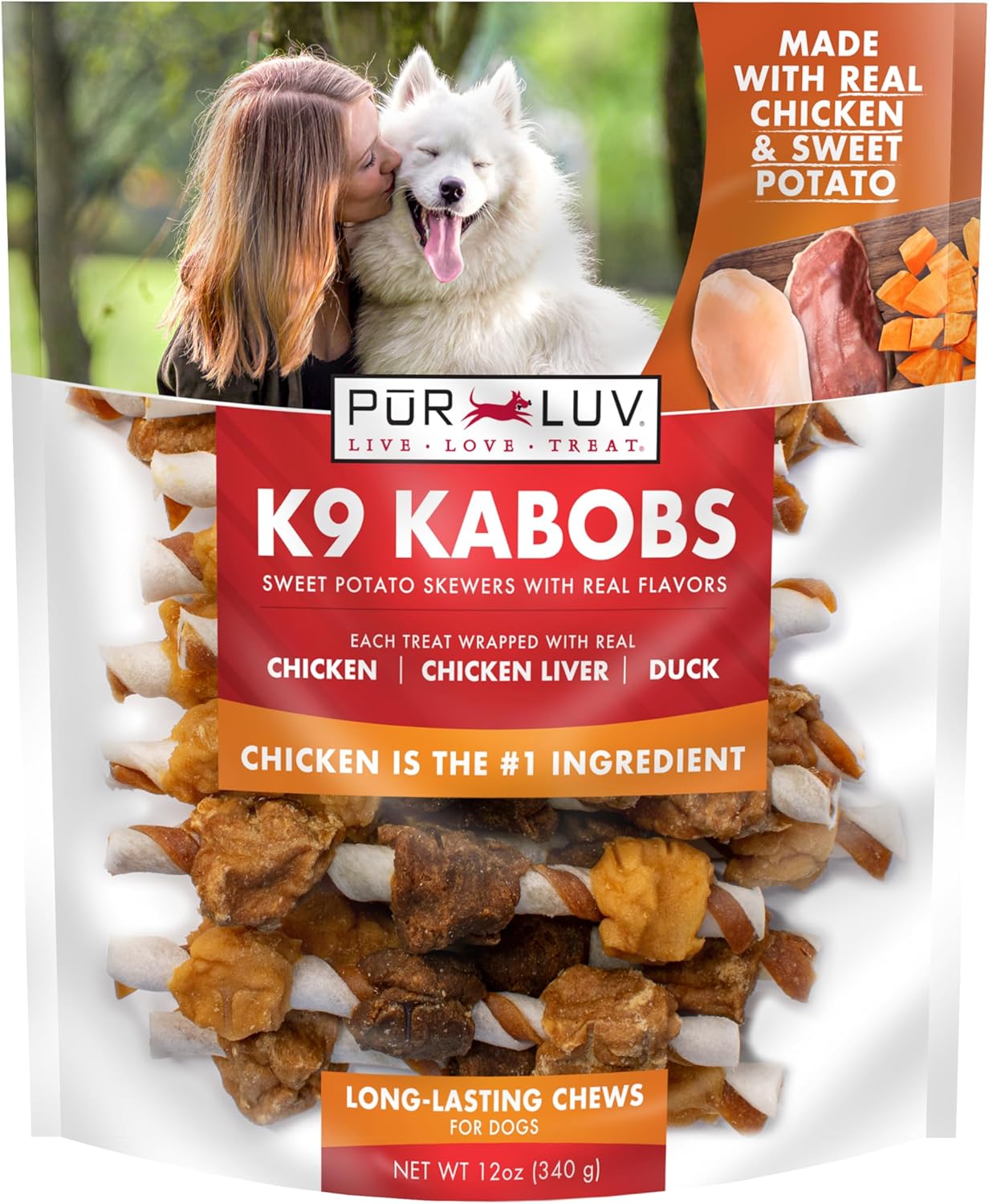 Pur Luv Dog Treats, K9 Kabobs Made with Real Chicken, Duck, and Sweet Potato, 12 Ounces, Dog Snacks, Healthy, Easily Digestible, Long-Lasting, High Protein Treat, Satisfies Urge to Chew Pur Luv Dog Treats, K9 Kabobs Made with Real Chicken, Duck, and Sweet Potato, 12 Ounces, Dog Snacks, Healthy, Easily Digestible, Long-Lasting, High Protein Treat, Satisfies Urge to Chew