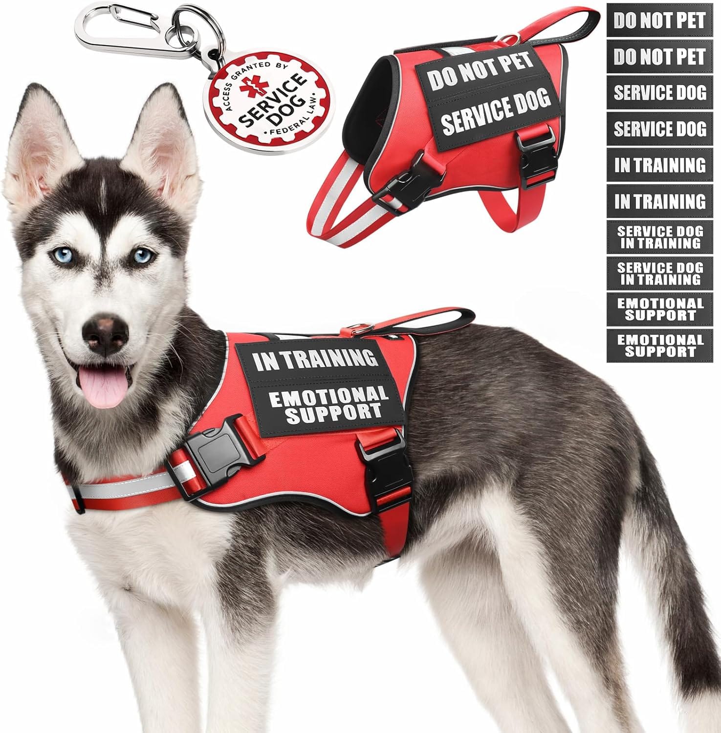 Service Dog Vest Harness+ID Tag+10 Patches,Metal Serivce Dog Tag&Reflective Emotional Support Dog Vest with Handle for Medium Dogs,Easy Put On/Off for Training/Walking/Everyday Red M Service Dog Vest Harness+ID Tag+10 Patches,Metal Serivce Dog Tag&Reflective Emotional Support Dog Vest with Handle for Medium Dogs,Easy Put On/Off for Training/Walking/Everyday Red M