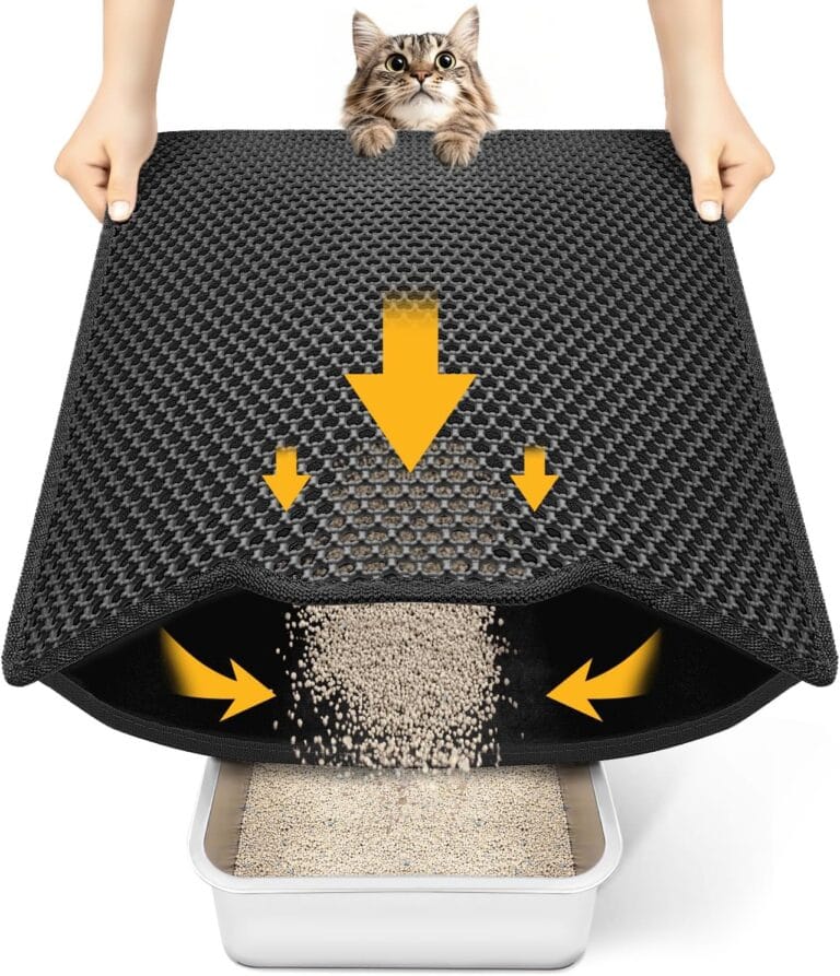 Cat Litter Mat Compact Size 23.6"x14.6" for Small Spaces, Upgrade Waterproof Leakproof Back Layer, Honeycomb Trapping Mat, Washable, Easy to Clean, Scatter Control Kitty Litter Matt, Black
