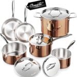 Whole Tri-ply 18/10 Stainless Steel Pot and Pan Set (10 Piece), Copper Pots and Pans Set with Stainless Steel Lid, Induction Cookware Set, Include Stock Pot, Saucepan, Frying Pan - Copper