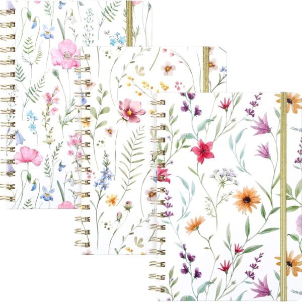 3 Pack Spiral Notebook A5 Thick Hardcover Journals College Ruled Notebook Cute Floral Spiral Journals 180 Pages for Women Writing Work School Office Home(Wildflower)
