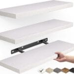 BAYKA White Floating Shelves for Wall  Rustic Wood Wall Shelves with Metal Brackets for Bathroom, Bedroom, Kitchen, or Living Room Decor Organization  Set of 3, Sturdy Storage with 22lb Capacity