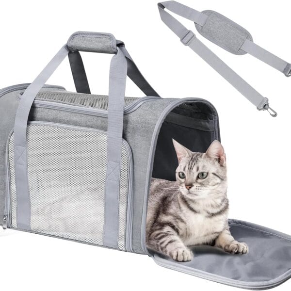 Airline Approved Pet Carrier 17"x11"x11"  Soft Sided Cat Dog Travel Bag for Small Pets up to 15 lbs, Portable Collapsible Pet Carrier Under Seat with Mesh Ventilation & Shoulder Strap (Grey)
