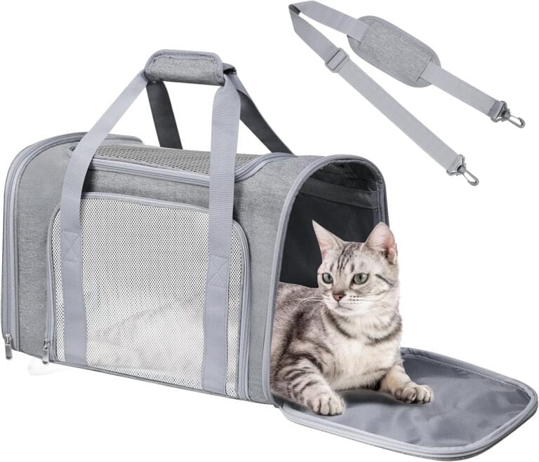 Airline Approved Pet Carrier 17"x11"x11"  Soft Sided Cat Dog Travel Bag for Small Pets up to 15 lbs, Portable Collapsible Pet Carrier Under Seat with Mesh Ventilation & Shoulder Strap (Grey)
