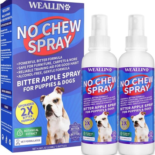 2 Pack No Chew Spray for Dogs, Bitter Apple Spray for Dogs Natural Training Aid for Dogs & Puppies, Stop from Chewing and Biting on Furniture, Shoes, Plants, Indoor & Outdoor Use, No Alcohol & Stain