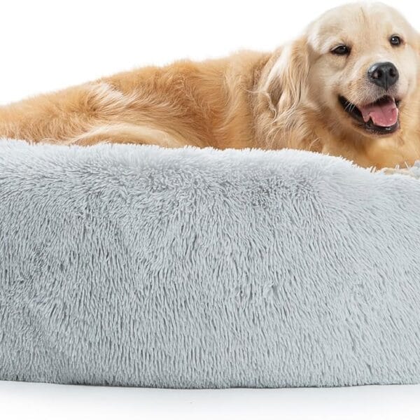 SAVFOX Plush Calming Dog Beds, Donut Dog Bed for Small Dogs, Medium, Large & X-Large, Comfy Cuddler Dog Bed and Cat Bed in Faux Fur, Washable Dog Bed, Multiple Sizes S-XXL