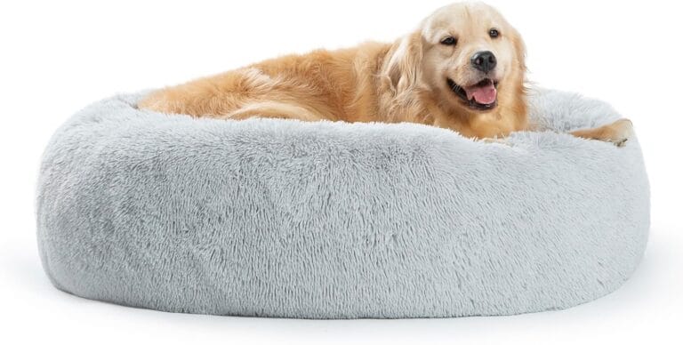 SAVFOX Plush Calming Dog Beds, Donut Dog Bed for Small Dogs, Medium, Large & X-Large, Comfy Cuddler Dog Bed and Cat Bed in Faux Fur, Washable Dog Bed, Multiple Sizes S-XXL