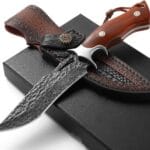 Damascus Hunting Knife Handmade VG10 67-Layers Damascus Steel Bowie Knife with Real Leather Sheath Fixed Blade for Men, Wood Handle