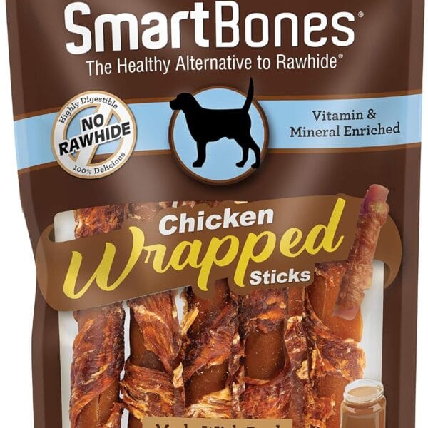 SmartBones Chicken-Wrapped Sticks, Treat Your Dog to a Rawhide-Free Chew Made With Real Chicken and Peanut Butter 8 Count (Pack of 1)