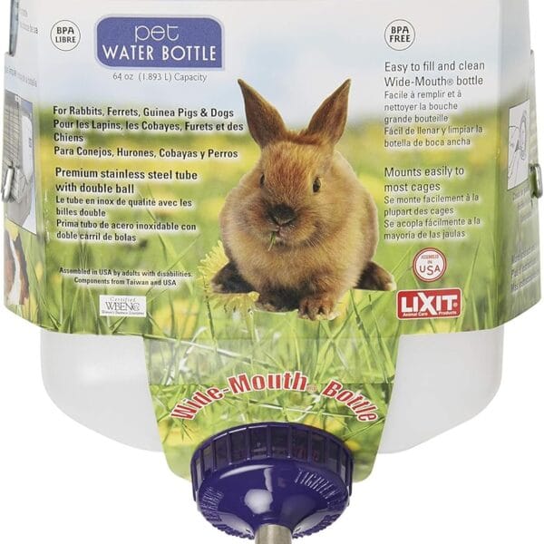 Lixit Widemouth Cage Water Bottles for Rabbits, Ferrets, Guinea Pigs, Rats and Other Small Animals. (White, 64 Ounce)
