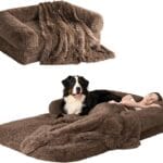 EHEYCIGA Foldable Human Dog Bed, 72"x44"x11" Orthopedic Memory Foam Human Sized Dog Bed, Waterproof Pet Bed for People, Faux Fur Pet Couch for Adult with Non-Slip Bottom, Brown