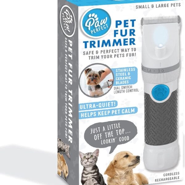 Bell+Howell PawPerfect Pet Fur and Hair Trimmer, Clippers with Stainless Steel and Ceramic Blades Low Noise Rechargeable and Cordless Shaver for Furry Pets As Seen On TV