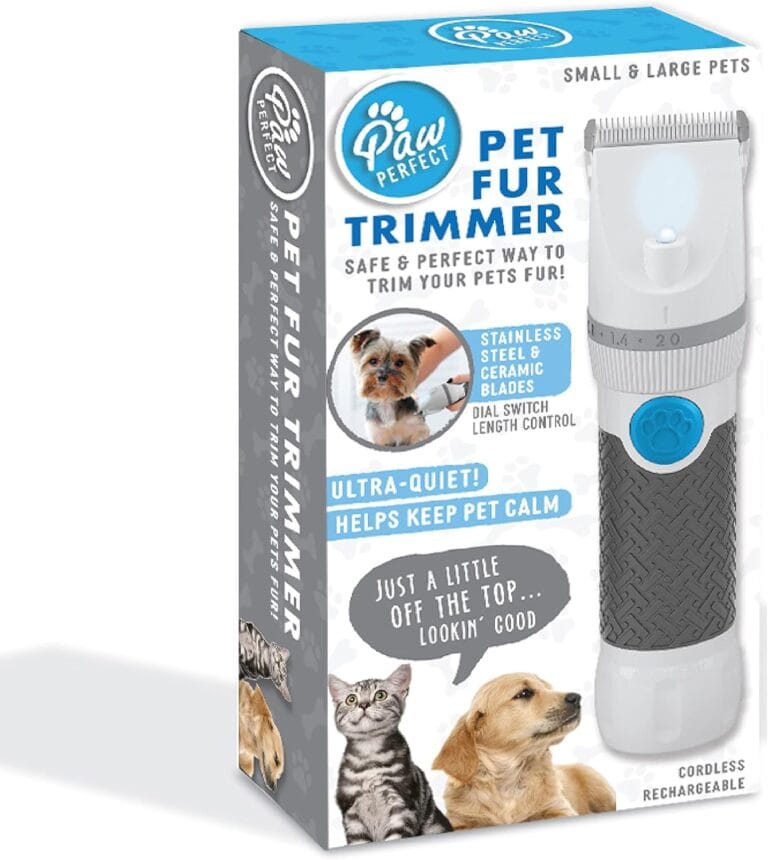 Bell+Howell PawPerfect Pet Fur and Hair Trimmer, Clippers with Stainless Steel and Ceramic Blades Low Noise Rechargeable and Cordless Shaver for Furry Pets As Seen On TV
