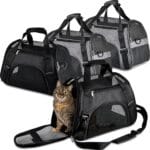 Sweetude 4 Pcs Cat Carrier Soft-Sided Pet Carrying Bag for Cat Under 13 Lbs, 16.9 x 11x 7.5 Inch, Portable Foldable Comfortable Bag for Small Pet Travel(Black, Gray)