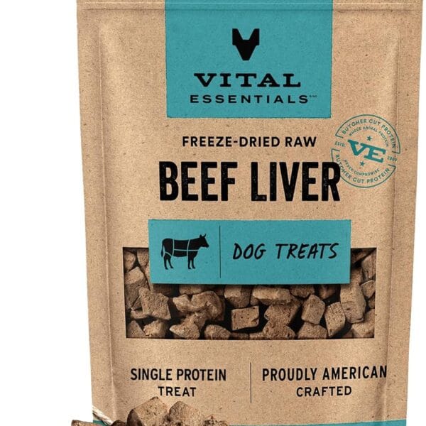 Vital Essentials Single Ingredient Beef Liver Dog Treats, 2.1 oz | Freeze-Dried Raw | Premium Quality High Protein Training Treats | Grain Free, Gluten Free, Filler Free
