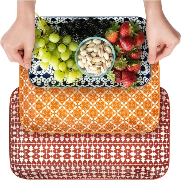 Annovero Serving Platter - Large Porcelain Food Tray - for Fruit, Cheese, Dessert, Cookie, Meat, Appetizer - Colorful Decorative Serveware for Party & Entertaining - 15.4/13.8/11.8 Inch - Set of 3