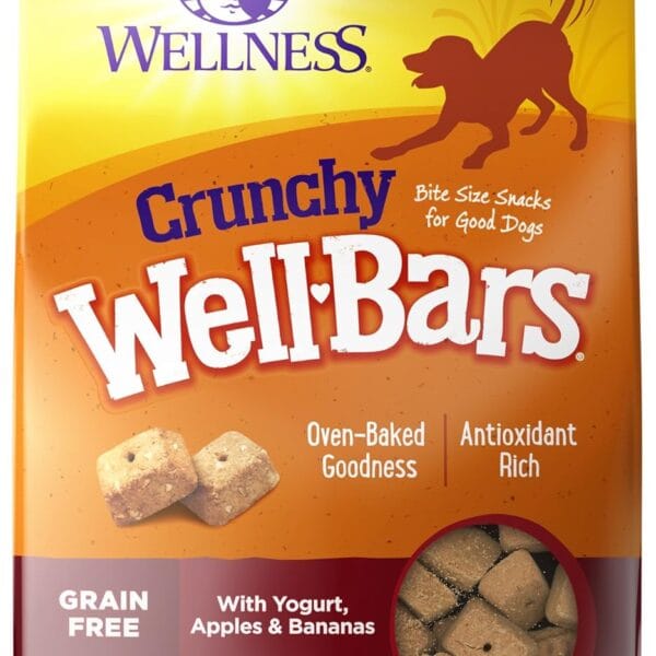 Wellness WellBars Dog Treats, Natural, Training Treat, Grain Free, Crunchy Yogurt, Apples & Banana (45 Ounce Bag)