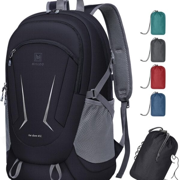 MIYCOO Backpack - Ultra Lightweight Packable Backpack for Travel Camping, 45L Hiking Back Pack Waterproof Foldable Daypack for Men Women Black