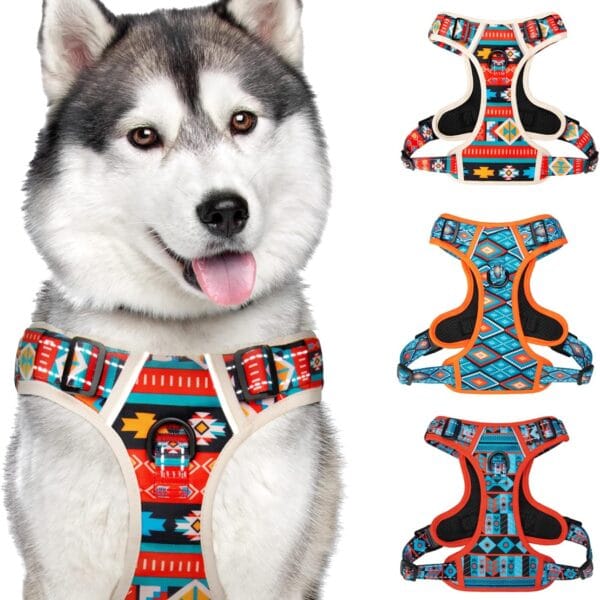 CollarDirect No Pull Reflective Dog Harness with Handle and Front Clip, Adjustible Soft Padded Vest for Small to Large Dogs Training and Walk (Size L, Pattern PT2)