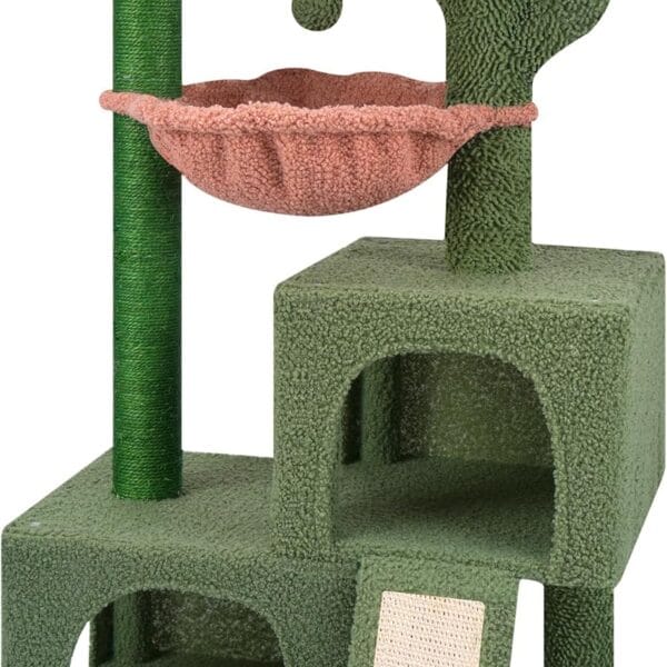 37.4" Cactus Cat Tree Tower with Twin Cat Condos for Indoor Cats, All-in-One Activity Center with Cat Scratching Post Cozy Sleeping Perch Hammock and Toy Balls,Green