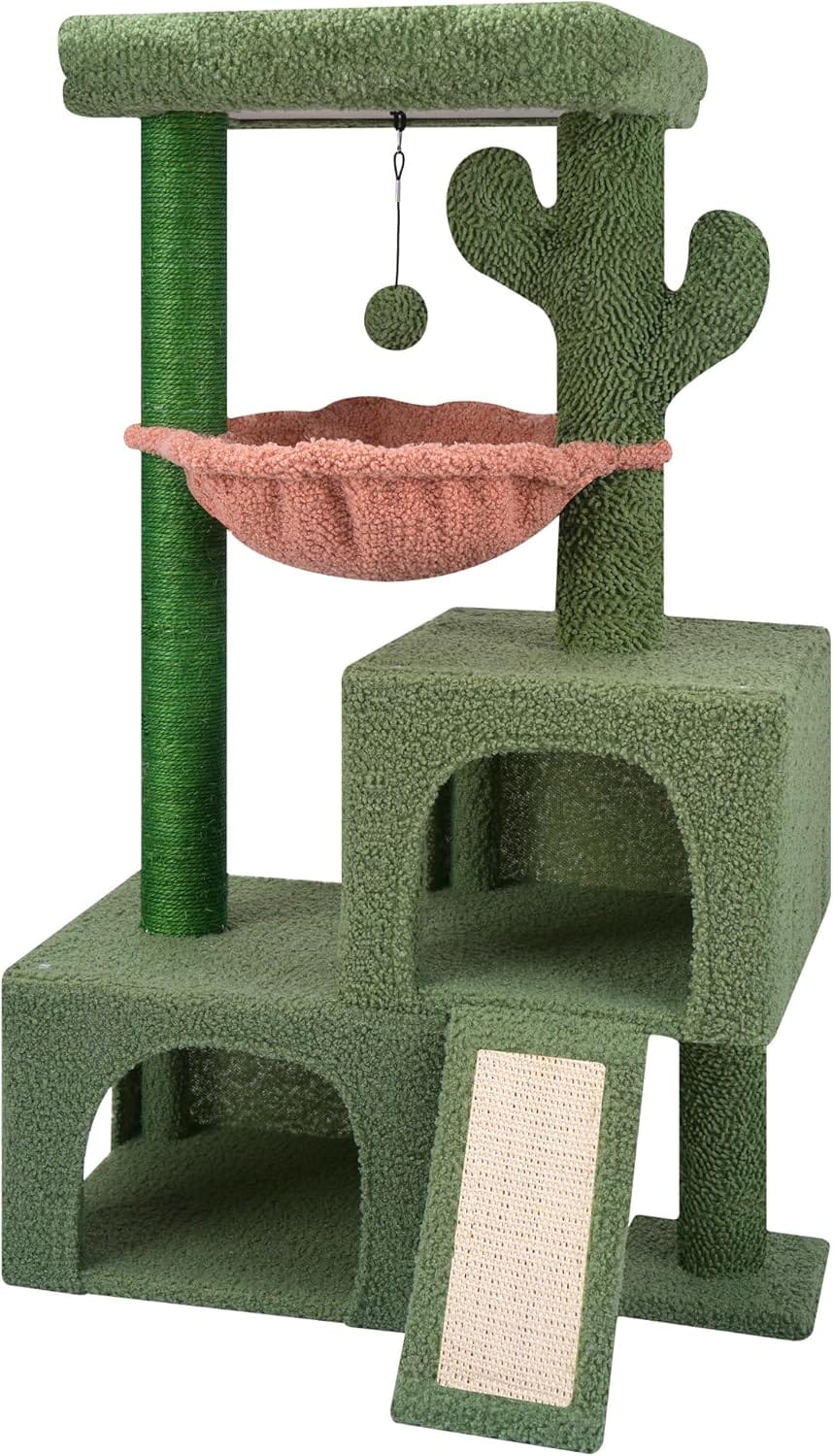 37.4" Cactus Cat Tree Tower With Twin Cat Condos For Indoor Cats, All In One Activity Center With Cat Scratching Post Cozy Sleeping Perch Hammock And Toy Balls,Green 37.4" Cactus Cat Tree Tower with Twin Cat Condos for Indoor Cats, All-in-One Activity Center with Cat Scratching Post Cozy Sleeping Perch Hammock and Toy Balls,Green