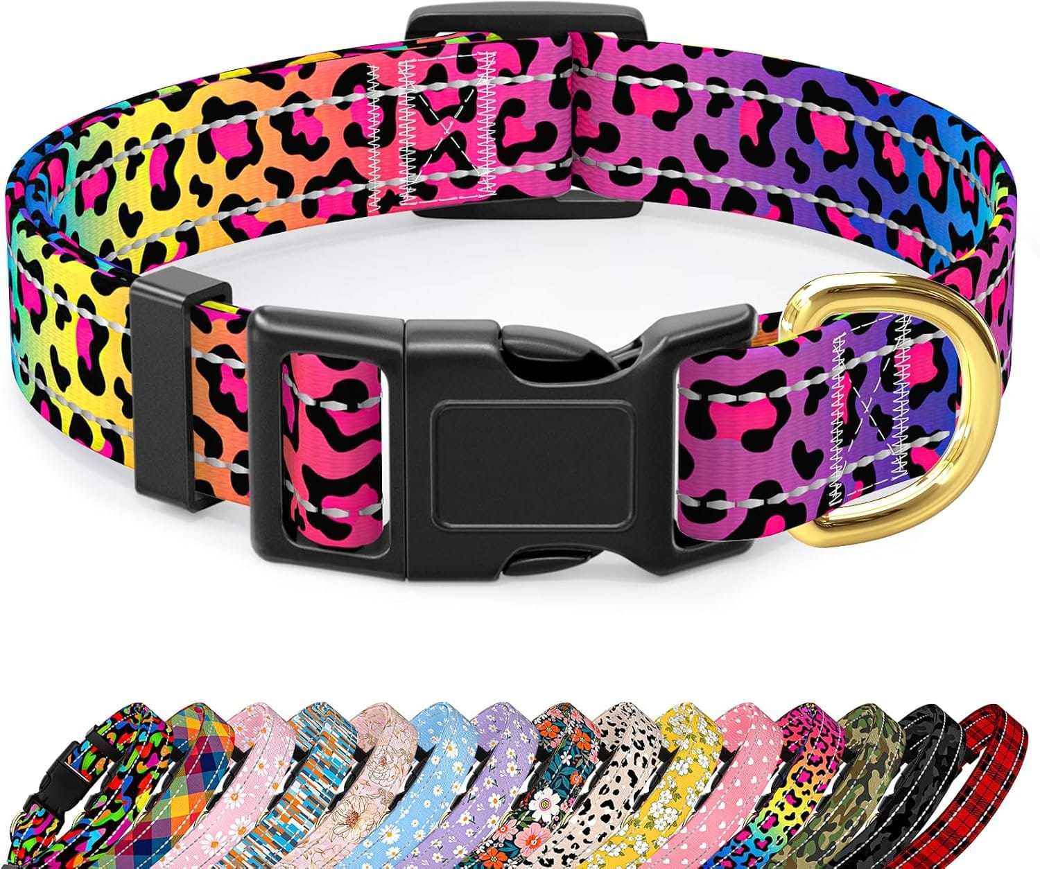Reflective Dog Collar for Medium Dogs, Cute Leopard Style Adjustable Heavy-Duty Nylon Puppy Collar for Boy and Girl Female, Soft Pet Accessories with Quick Release Buckle, Neon Reflective Dog Collar for Medium Dogs, Cute Leopard Style Adjustable Heavy-Duty Nylon Puppy Collar for Boy and Girl Female, Soft Pet Accessories with Quick Release Buckle, Neon
