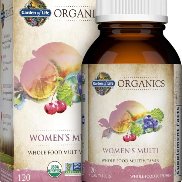 Garden of Life Organics Multivitamin for Women, Womens Multi with Vitamin C, D, Folate, B6, B12, Biotin, Iron, Vegan Whole Food Vitamins for Women, Energy, Skin, Nails, 120 Tablets