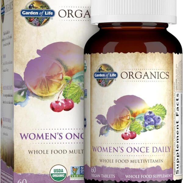 Garden of Life Organics Multivitamin for Women - Women's Once Daily Multi - Whole Food Multi with Iron, Biotin, Vegan Organic Womens Multivitamin for Health, Energy Hair Skin and Nails, 60 Tablets