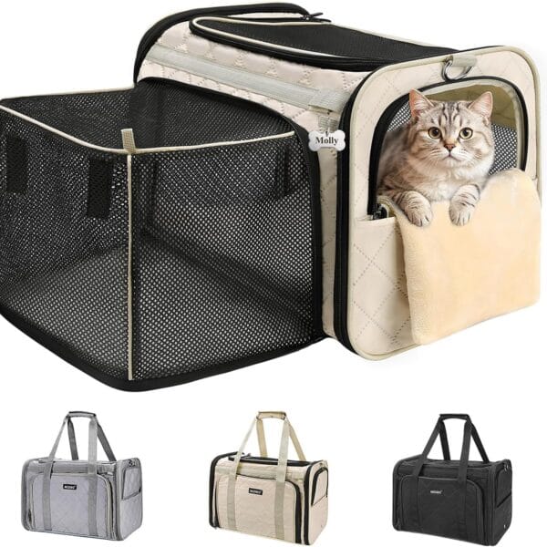 MIDOG Cat Carrier Soft for Small to Medium-Sized Cats,Up to 15 Lbs, TSA Airline Approved Soft Sided Pet Carrier,Collapsible Travel Cat Bag(Beige)
