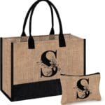 AYGE Personalized Initial Jute Tote Bag & Makeup Bag, Beach Bag, Monogrammed Birthday Gifts for Women Sister Mom Bridesmaid