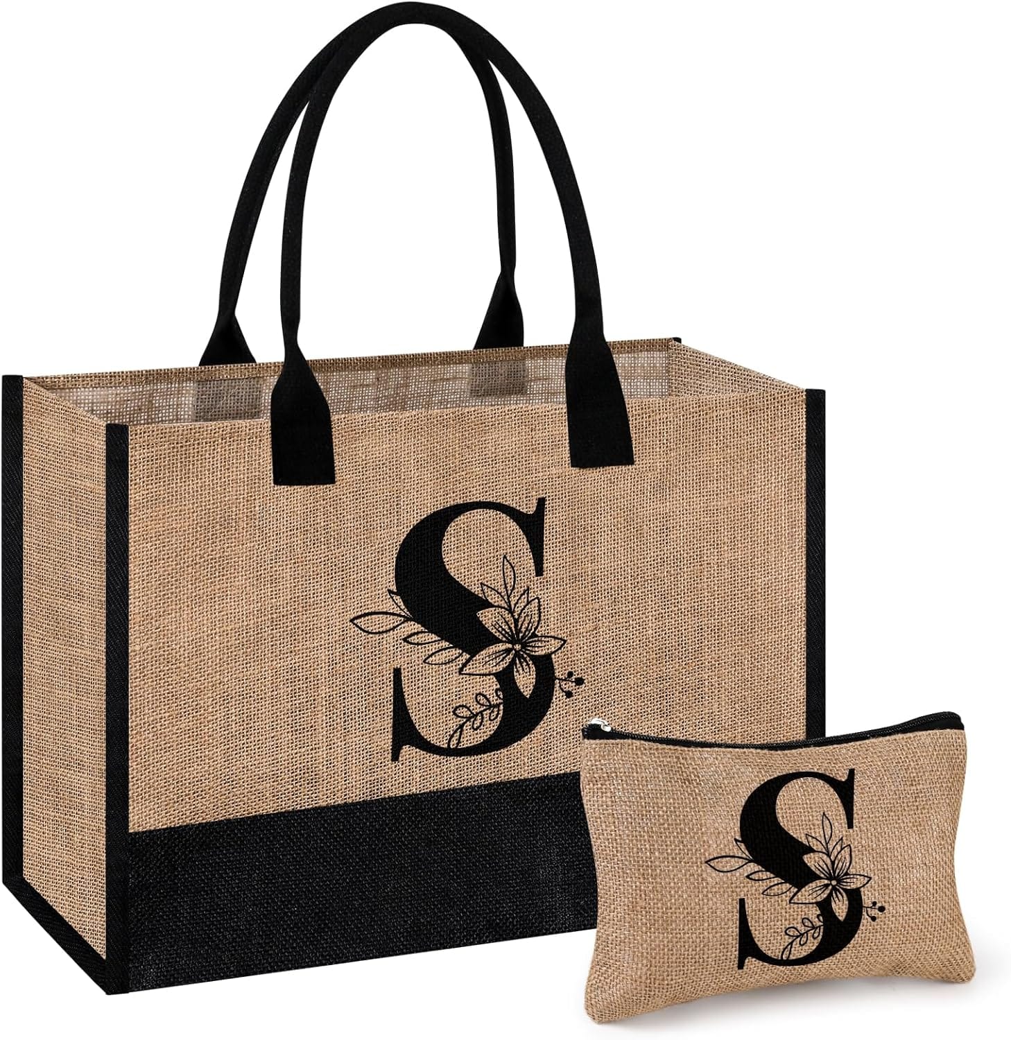 AYGE Personalized Initial Jute Tote Bag & Makeup Bag, Beach Bag, Monogrammed Birthday Gifts for Women Sister Mom Bridesmaid AYGE Personalized Initial Jute Tote Bag & Makeup Bag, Beach Bag, Monogrammed Birthday Gifts for Women Sister Mom Bridesmaid