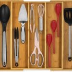 Purawood Kitchen Drawer Organizer - Expandable Utensil Drawer Organizer for Kitchen, Cutlery Tray & Silverware Organizer, 3-5 Slots - Bamboo Organizer for Utensils & Flatware (Natural)