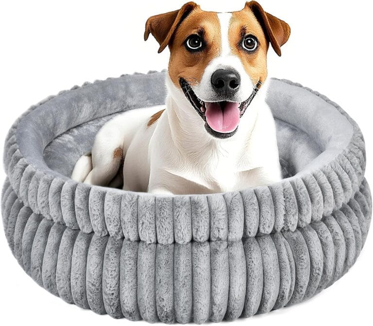 Dual-Layer Donut Dog Bed - Fluffy Round Bed for Small Pets - Ultra-Soft Dog Donut Bed for Cozy Sleep (Grey, 24 * 24 * 7.9 inch / 60 * 60 * 20 cm)