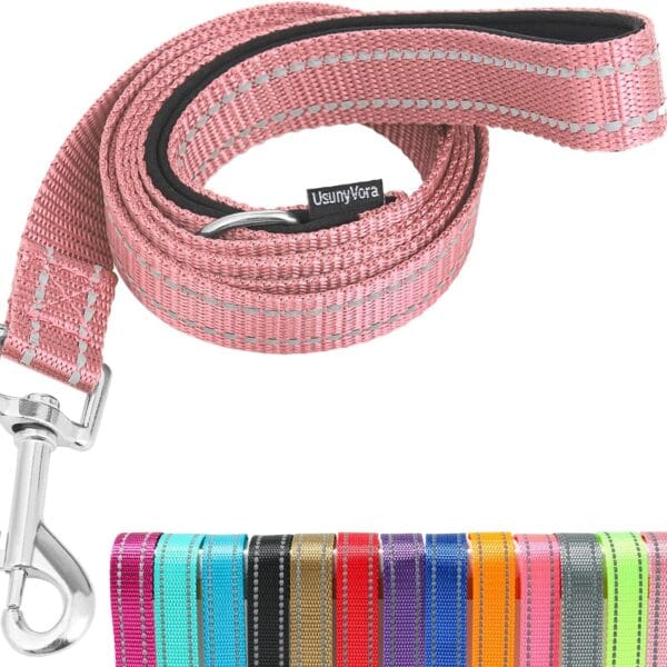 Reflective Nylon Dog Leash for Walking,Strong Dog Leash with Padded Handle for Puppy and Small Dogs,4 FT,Pink