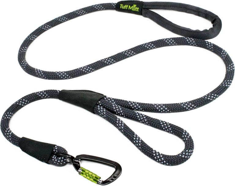Rope Dog Leash 5ft Long, Two Traffic Handles, Heavy Duty, Reflective Double Handles Lead for Safety and Control Training, Leashes for Large Dogs or Medium Dogs, Dual Handles Leads (Gray)