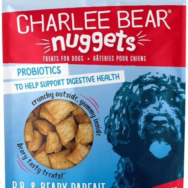 Charlee Bear Nuggets Crunchy and Soft Dog Treats, Peanut Butter and Beary Parfait, 6 Ounce Resealable Bag, Digestive Health Support, Grain Free, Low Calorie, Healthy Dog Snacks