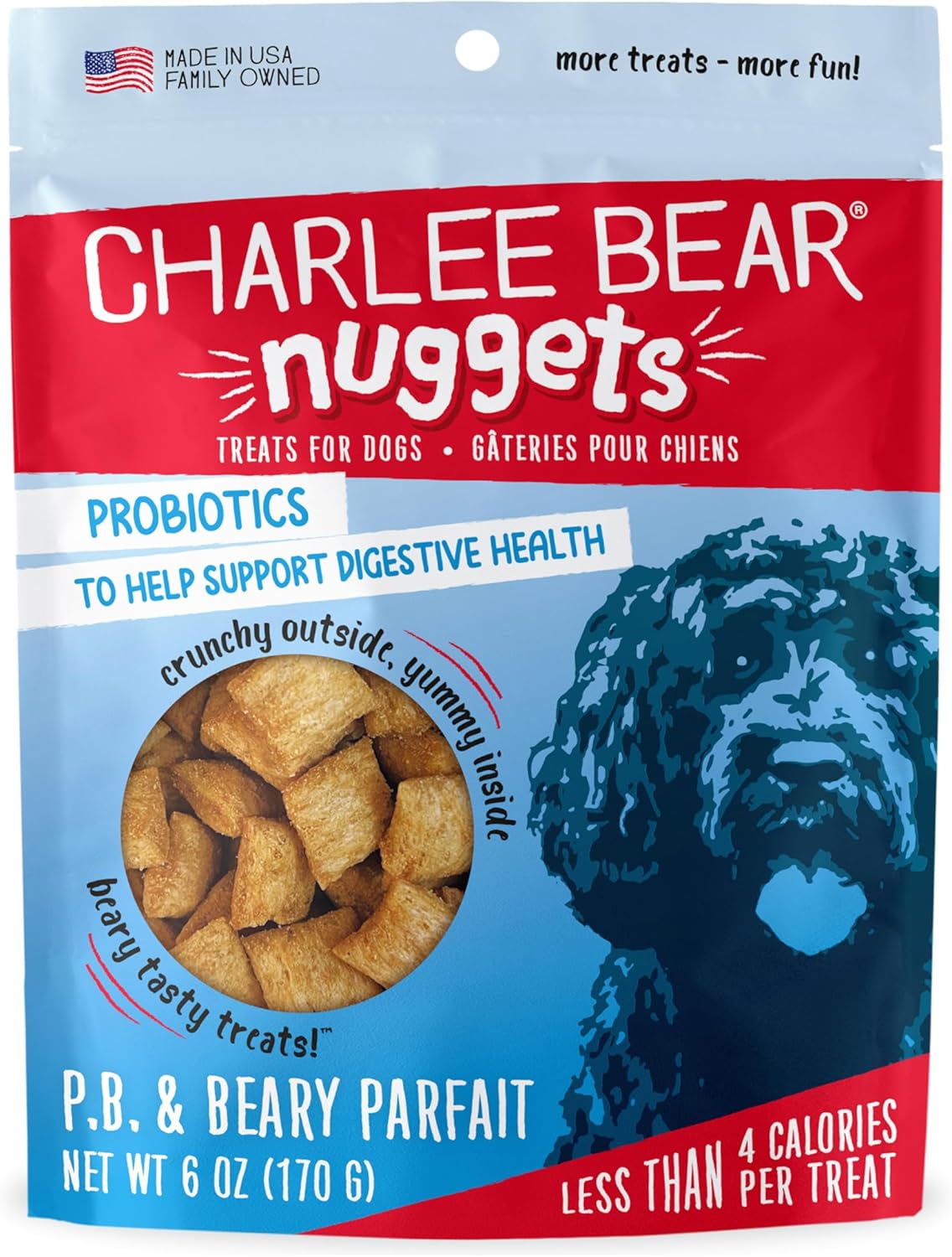 Charlee Bear Nuggets Crunchy and Soft Dog Treats, Peanut Butter and Beary Parfait, 6 Ounce Resealable Bag, Digestive Health Support, Grain Free, Low Calorie, Healthy Dog Snacks Charlee Bear Nuggets Crunchy and Soft Dog Treats, Peanut Butter and Beary Parfait, 6 Ounce Resealable Bag, Digestive Health Support, Grain Free, Low Calorie, Healthy Dog Snacks