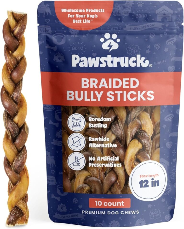 Pawstruck Natural 12 Braided Bully Sticks for Dogs - Tough, Long-Lasting, Rawhide-Free, Low Odor, Healthy Single Ingredient Chew Treat for Aggressive Chewers - 10 Count - Packaging May Vary