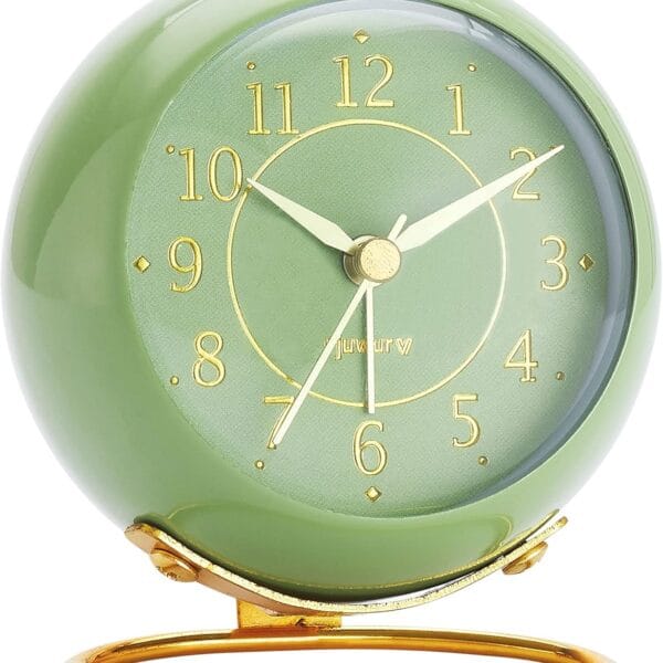 Metal Desk Clock, Retro Bedroom Table Vintage Analog Alarm Clock, Silent Non-Ticking Gold Clock, Bedside Dcor(Olive-Green)