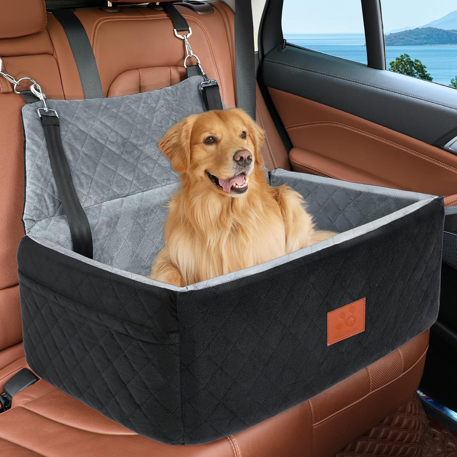 Dog Car Seat for Large Medium Dogs,Washable Pet Carseat Under 55 lbs or 2 Small Dogs,Dog Booster Seat Travel Bed with Thick Cushion,2 Safety Leashes Dog Car Seat for Large Medium Dogs,Washable Pet Carseat Under 55 lbs or 2 Small Dogs,Dog Booster Seat Travel Bed with Thick Cushion,2 Safety Leashes