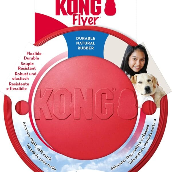 KONG Flyer - Durable Dog Toy for Outdoor Playtime - Natural Rubber Flying Disc, Dog Toy for Fetch - Safer Disc for Healthy Activity - for Medium/Large Dogs