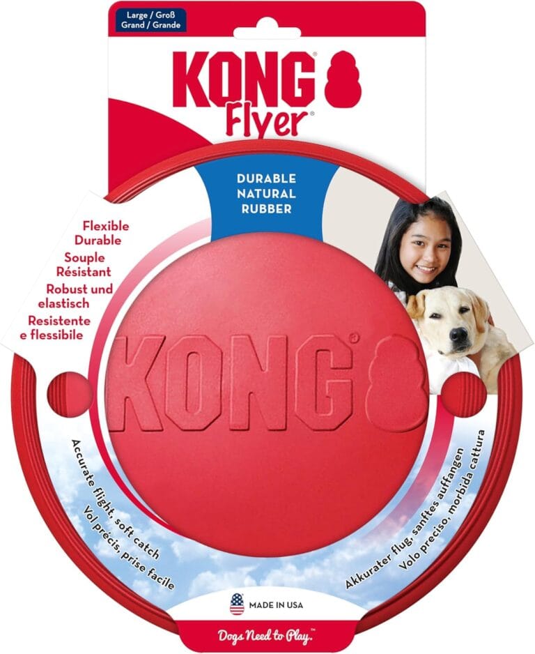 KONG Flyer - Durable Dog Toy for Outdoor Playtime - Natural Rubber Flying Disc, Dog Toy for Fetch - Safer Disc for Healthy Activity - for Medium/Large Dogs