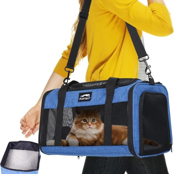 TSA Pet Carrier Airline Approved for Small Cats and Puppy, Cat Carrier Soft Fits Pets Up to 15 lbs, Dogs Carrier Bag with Litter Box Foldable, Ideal for Travel, Car Rides, and Vet Visits, Dark Blue