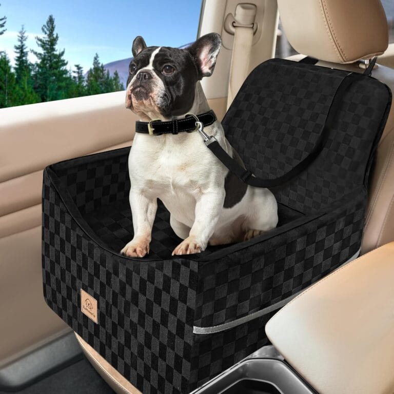 Dog Car Seat for Small and Medium Dogs Up to 35 lbs Memory Foam Dog Booster Seat with Safety Leash & Storage Pockets, Fits Front & Back Car Seats, Removable Washable Cover  Black