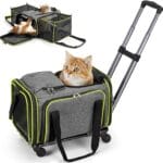 Cat Carrier with Wheels Under 18 lbs, Rolling Pet Carrier Airline Approved for Kitty and Small Dog, Cat Bag Carrier,Expandable Soft Sided Pet Carrier for Travel, Camping and Trip